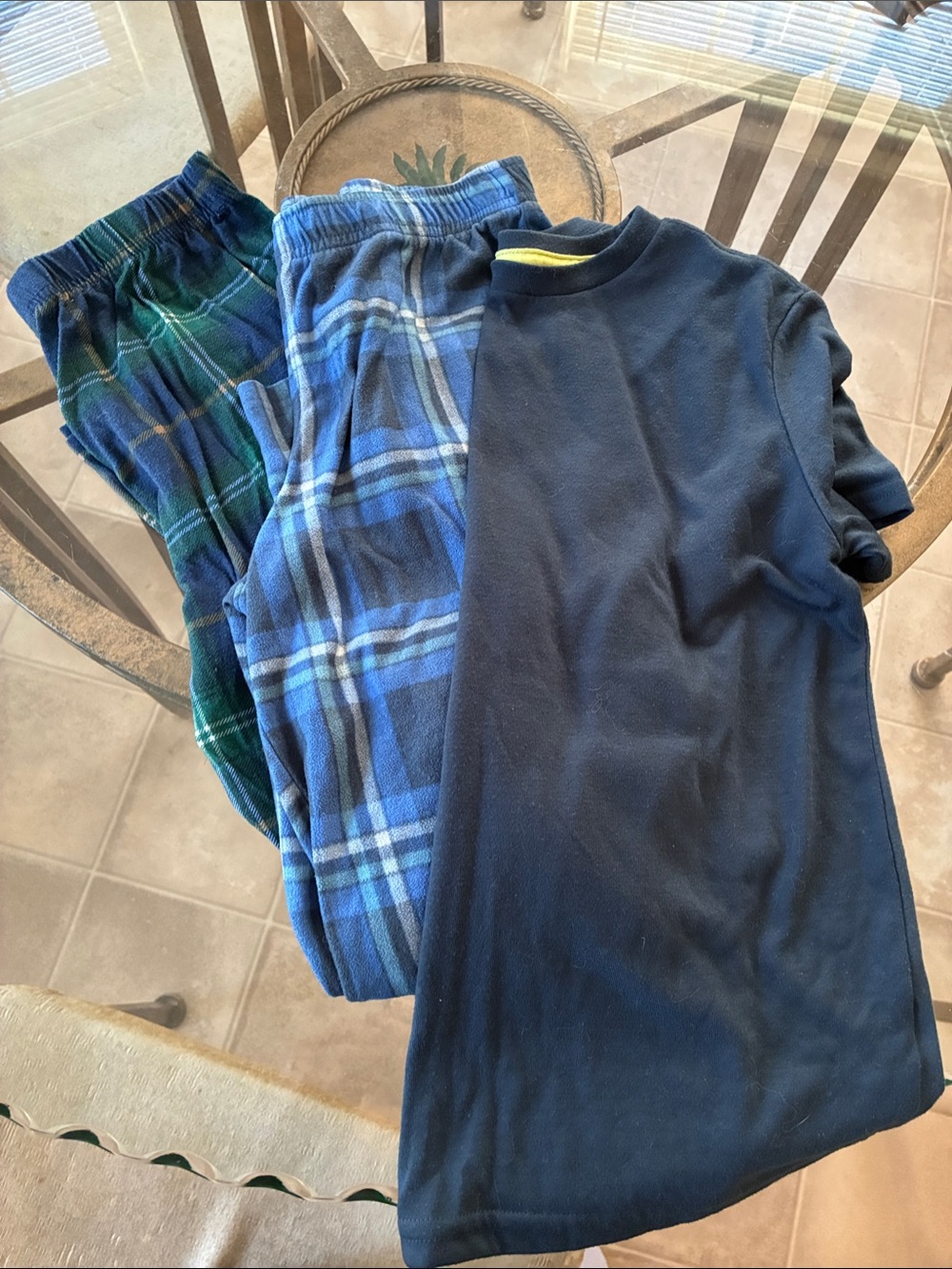 Boys Navy Short-Sleeve Top with Blue Plaid Pajama Pants